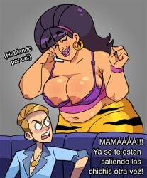 1boy 1girls 2019 chubby chubby_female clothed clothing ear_piercing el_mirrey female huevocartoon la_comadre lacy_bra male marcianos_vs._mexicanos milf mother_and_son nipples spanish_text text