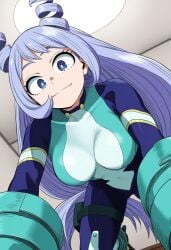 1girls ai_generated blue_eyes blue_hair bodysuit breasts closed_mouth female female_focus female_only hadou_nejire hadou_nejire_(hero_outfit) hero_outfit_(mha) large_breasts long_hair matching_hair/eyes nejire_hado nejire_hado_(hero_outfit) smile solo superhero_costume superheroine thigh_strap twin_drills very_long_hair