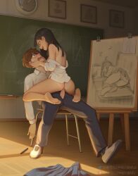 bartolomeobari cowgirl_position dark_skin hayase_nagatoro ijiranaide_nagatoro-san nagatoro_hayase naoto_hachioji_(senpai) painting partially_clothed please_don't_bully_me,_nagatoro riding tan_body tan_skin teen teenage_boy teenage_girl teenage_tits teenager teenager_on_teenager