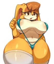 1girls anthro big_breasts breasts female furry ichig8miruku lipstick long_ears milf navel partially_clothed rabbit rabbit_ears rabbit_girl sega sonic_(series) tagme thick_thighs vanilla_the_rabbit