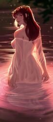 1girls breasts dress female hips holy_meh holymeh lianna_(holymeh) oc red_hair sunset thighs transparent_clothing