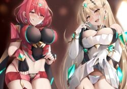 2girls big_breasts female fully_clothed looking_at_viewer mythra pyra xenoblade_chronicles_2
