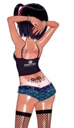 back bangs bestiality_tattoo black_hair bob_cut canine canine_on_human facing_away female female_on_feral feral feral_on_female feral_on_human fishnets handjob human_on_feral interspecies knotted koi_yukino leaking_cum leaking_precum legwear original paw_tattoo pawprint seductive shirt short_hair short_shorts skinny small_breasts tan tan_lines tan_skin tattoo tattoos text text_on_clothing tramp_stamp zoophilia
