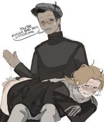 8:11_(visual_novel) flogging gay male priest ryker ryker_dublin slap_mark tan_skin tease vittorino vittorino_(8:11)