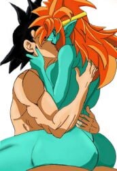 1boy 1girls artist_request ass big_ass big_butt black_hair blue_skin demon_girl dragon_ball dragon_ball_gt dragon_ball_gt_(100_years_later) female interspecies kissing male male_saiyan mamba mamba_(dragon_ball_gt) orange_hair saiyan sex son_goku witch