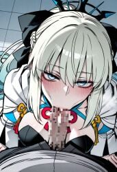 1boy 1girls ai_generated censored_penis fate/grand_order fate_(series) fellatio morgan_le_fay_(fate) oncetwice oral oral_sex pov pov_blowjob