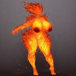 ai_generated big_breasts curvy curvy_figure elemental_creature elemental_humanoid faceless faceless_female fantasy female female_focus female_only fire fire_creature fire_hair huge_breasts simple_background solo standing teron_games wide_hips
