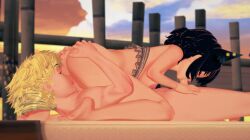 1boy 1girls 69 69_position arrancon black_hair black_hair_female blonde_hair blowjob female hands_on_ass kali_belladonna licking_pussy male nude_female nude_male rwby sun_wukong_(rwby)