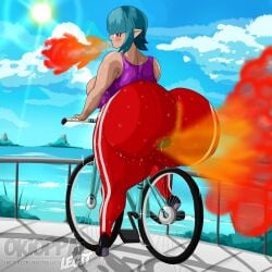 1girls big_breasts bike blue_hair edit fart fart_cloud farting female fire_breathing huge_ass large_ass large_breasts okifetish okioppai sachi_(red_brachy) self_upload sweat