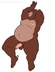 2025 absurd_res anthro armpit_hair balls bear bedroom_eyes belly bodily_fluids body_hair countershading facial_hair feet fiercedeitylynx foreskin genital_fluids genitals half-erect hi_res humanoid_feet humanoid_genitalia humanoid_penis male mammal marlon_(fiercedeitylynx) moobs narrowed_eyes nipples nude overweight overweight_male partially_retracted_foreskin penis plantigrade precum pubes seductive solo stubble