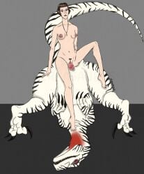 animal_genitalia areola atrociraptor atrociraptor_handler bodily_fluids breasts brown_hair claws cloaca cowgirl_position cum dinosaur dromaeosaurid duo erect_nipples female female_on_feral feral from_front_position genital_fluids genitals hair hi_res human human_on_feral interspecies male male/female mammal navel nipples nude on_bottom on_top open_mouth penetration penile penile_penetration penis penis_in_vagina prehistoric_species pubes pupils red_body red_eyes red_scales reptile scales scalie sex sharp_teeth sickle_claw signature simple_background size_difference slit_pupils striped_body stripes tail teeth theropod toe_claws upside-down vaginal_fluids vaginal_penetration vaginal_penetration vulva whistle_(object) whistle_around_neck white_body white_scales xerkasaurus zoophilia