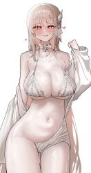aroused bottomless convenient_censoring goddess_of_victory:_nikke half-closed_eyes heart heart-shaped_pupils in_heat large_breasts looking_at_viewer lust naughty_face viper_(nikke) wet wet_body