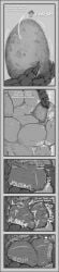 absurd_res balls big_penis bodily_fluids cock_vore comic cum cum_vore death digestion digital_media_(artwork) english_text erection genital_fluids genitals group hi_res humanoid long_image macro male male_death mass_vore multiple_prey penile penis scalie simple_background size_difference soltoros tall_image text vore