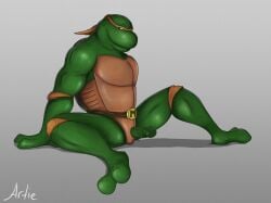absurd_res anthro artietheartbull brother_(lore) brothers_(lore) digital_media_(artwork) erection genitals hi_res humanoid_genitalia humanoid_penis male michelangelo_(tmnt) muscular muscular_anthro muscular_male nude penis reptile scalie shell sibling_(lore) simple_background smile solo teenage_mutant_ninja_turtles turtle