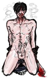 1boy 2025 2d balls black_hair blood_on_face cock dark_hair dick digital_drawing_(artwork) digital_media_(artwork) erection human jackson_(the_butchery) male male_focus male_only naked naked_male nude nude_male one_eye_covered penis penis_out roblox roblox_game roblox_horror_games simple_background the_butchery white_background white_skin
