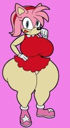 amy_rose blue_eyes dumptruck_ass gloves headband hyper mad_(series) mr_artstyle_(artist) parody red_dress sonic_(series)