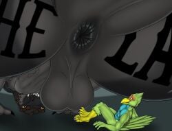 anthro anus ass avian balls beak big_butt bird digital_media_(artwork) dinosaur duo extreme_size_difference falcon falconid flint_westwood genitals hi_res humanoid_genitalia humanoid_penis joooon macro male micro penis prehistoric_species reptile scalie size_difference smile sparkx theropod tyrannosaurid tyrannosauroid tyrannosaurus tyrannosaurus_rex