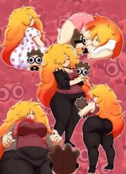 belly danscarf freckles jeans large_ass large_hips large_thighs leather nerd_(nerd_and_jock) nerd_and_jock_(webcomic) perspective plush plushie red_hair scarf summer_dress tiger_(nerd_and_jock) webtoon