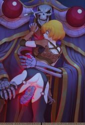 ainz_ooal_gown bartolomeobari clementine_(overlord) magic_penis mascara_tears orange_hair overlord_(maruyama) partially_clothed raped raped_girl short_hair skeleton undead