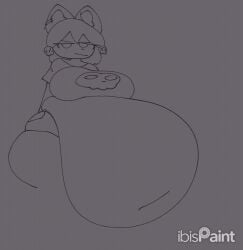 animated animated anthro belly black_and_grey earrings female raccoon rebecca_(whaatzit) shorts skull_hair_ornament solo t-shirt thick_thighs vore vore_belly vore_bulge whaatzit