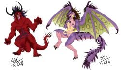 1boy 1girls adoptable anthro anthrofied behemoth behemoth_(mh) claws dragon horns large_breasts large_penis monster monster_hunter nelsonnoir nipple_piercing nose_ring open_mouth pussy rathian scalie wings