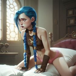 ai_generated arcane arcane:_league_of_legends arcane_jinx female half_naked jinx_(arcane) jinx_(league_of_legends) lace lace_panties league_of_legends pillow pillow_humping tagme