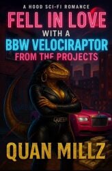1girls ai_generated bbw book_cover chubby_female dinosaur peak_fiction quan_millz solo_female velociraptor