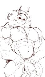 abbamusa410791 balls bara big_balls big_muscles big_penis flaccid horns huge_cock male male_only monochrome muscles muscular nude penis skull skull_head solo solo_male