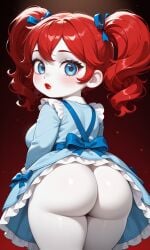 1female 1girls ai_generated ass ass ass_focus big_butt blue_dress blue_eyes blush bow breasts bubble_butt butt_focus curly_hair dress eyelashes female female_focus female_only freckles freckles_on_face lips lipstick looking_at_viewer looking_back mob_entertainment pixai poppy_(poppy_playtime) poppy_playtime red_hair red_lipstick sideboob thighs twintails white_skin
