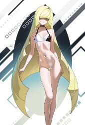 1girls belly belly_button blonde_hair bottomless censored censored_pussy choker female female_only flat_chest flat_chested game_freak green_eyes hair legs long_hair lusamine_(pokemon) mature mature_female mature_woman milf mother neckwear novelty_censor otokakoto pokemon pokemon_sm solo solo_female stomach thighs topwear very_long_hair