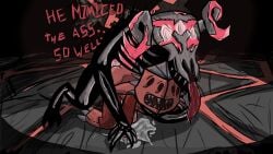 anal anal_sex ancient_fuelweaver_(don't_starve) animated_skeleton anthro anthro_on_anthro bareback bodily_fluids bone cannacoq cum cum_while_penetrated dialogue dominant don't_starve duo genital_fluids genitals hi_res klei_entertainment male male/male monster neck_grab open_mouth penetration penis shadow_creature size_difference skeleton submissive tongue tongue_out undead wathom