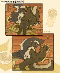 absurd_res anal anal_sex anthro artist_name bodily_fluids bottle claws clothing comic container curtain_(character) dirty_anal duo eating_feces erection feces feces_in_mouth feces_on_body feces_on_chest feces_on_face feces_on_foot feet flaccid footwear foreskin genital_fluids genitals hand_on_chest hi_res hindpaw lying male male/male mammal mephitid mulligan_(obrien) mutual_masturbation nude obrien_(artist) on_back one_page_comic pawpads paws peeing penetration penis poop_in_bowl rug saliva saliva_string sandals sauna sauna_sex scat shoes sitting skunk smearing_feces soles stepping_in_feces text thermostat towel urine water_bottle watersports