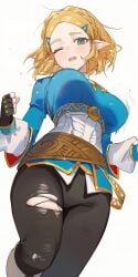 1girls ai_generated black_leggings black_pants blonde_hair blush bob_cut breasts drowsy_sheep elf elf_ears female female_only fingerless_gloves fully_clothed green_eyes hylian looking_at_viewer nintendo pointy_ears princess_zelda ripped_clothing short_hair slim_waist solo solo_female tears_of_the_kingdom the_legend_of_zelda thighs zelda_(tears_of_the_kingdom)