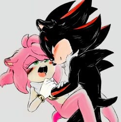 amy_rose anthro black_fur blush choking edit female gloves green_eyes light-skinned_female light-skinned_male light_skin looking_at_another male naked nude nude_female open_mouth pink_fur red_eyes red_fur rough_sex sadism shadic80 shadow_the_hedgehog sonic_(series) sonic_the_hedgehog_(series) straight white_background