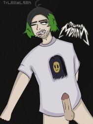 1boy 2025 cigarette cock colored_hair erection kirill_bledniy(poshlaya_molly) littlelilith male male_only poshlaya_molly(band) real_person russian_text smile solo t-shirt telegram_username