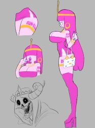 adventure_time bimbo bimbo_lips bimbofication crown large_breasts lollipop painted_nails pink_body pink_hair plump_lips princess princess_bubblegum purse revealing_clothes sqwunx_(artist) tattoo the_lich thick_thighs tiara wide_hips writing_on_body