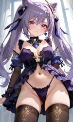 ai_assisted ai_generated alucardsnakexz27 genshin_impact keqing_(genshin_impact) lingerie thigh_highs thighs underwear