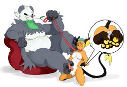 anthro anthrofied bean_bag claws footjob furry glasses leash long_tail nelsonnoir pangoro pokemon pokemon_(species) pokemon_rgby pokemon_xy raichu swimcap tail ursine