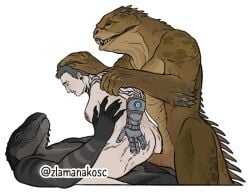 ambiguous_gender anthro anthro_penetrating anthro_penetrating_human arm_tattoo big_breasts bite blush bodily_fluids breasts canon_x_oc clothed clothing double_penetration double_vaginal female female_penetrated genitals gloves group group_sex hair handwear human human_on_anthro human_penetrated interspecies lizard male male/female mammal mechanical_arm monster mortal_kombat multi_genitalia multi_penis muscular muscular_male neck_tattoo nipple_piercing nipples no_bra nude penetration penis piercing reptile reptile_(mortal_kombat) rough_sex scales scalie scar sex short_hair size_difference slightly_chubby smaller_female spikes sweat tail tattoo teratophilia threesome tongue trio unusual_anatomy unusual_genitalia unusual_penis vaginal_penetration vaginal_penetration zlamanakosc