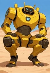 blue_light desert roboquest roboquest_guardian squatting yellow_body