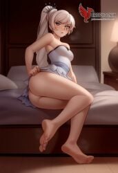 1girls 2d ai_generated ass big_ass blue_eyes breasts erophoenix female female_focus full_body looking_at_viewer patreon_username rwby scar small_breasts solo solo_female thick thick_thighs uncensored weiss_schnee white_hair
