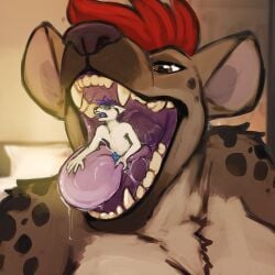 1:1 acidic anthro anthro_on_anthro blue_eyes blue_penis bodily_fluids brown_body brown_eyes brown_fur canid canine chest_tuft cum cumshot drooling duo ejaculation erection female fur genital_fluids genitals hair humanoid_genitalia humanoid_penis hyena in_mouth male male/female mammal mouth_shot narrowed_eyes nude open_mouth penis purple_hair purple_tongue red_hair saliva short_hair shoulder_spots tan_body tan_fur tongue tongue_out tuft white_body white_fur
