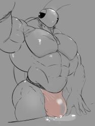 abbamusa410791 balls bara big_balls big_muscles big_penis bulge flaccid huge_cock insects male male_only monochrome muscles muscular penis precum precum_through_clothing solo solo_male