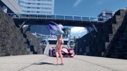 1girls 3d animated big_breasts breasts car female huge_breasts large_breasts micro_bikini mmd tagme thong video vocaloid white_hair yowane_haku