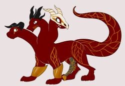 2020 3_heads european_mythology feral flared_penis genitals greek_mythology horn hydra kaiizree knot knotted_penis male male_feral multi_head mythology penis quadruped red_body solo tail xephyza_the_hydra year