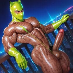 1boy ai_generated balls bara fishnet fishnets it_slicky male male_focus male_only muscular muscular_male nipples pecs pectorals penis pubic_hair solo solo_male testicles thighs