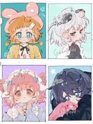 2girls animal black_eyes feline guanfive hat highres holding mole multiple_girls non-web_source one sample_watermark sleeveless watermark