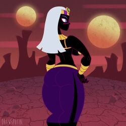 1girls animated ass_expansion big_ass black_body black_skin clothed clothed_female clothing drawsputin expansion female female_focus female_only huge_ass looking_back looney_tunes partially_clothed queen_tyr'ahnee sole_female solo solo_female solo_focus sound surprised surprised_expression tagme video