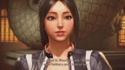 1girls 3d animated animated black_jacket black_pants breasts brown_hair cleavage fatal_fury fatal_fury:_city_of_the_wolves female female_focus female_only folding_fan game_screenshot hand_fan high_ponytail holding_fan jacket large_breasts leather_jacket leather_pants long_hair looking_at_viewer mai_shiranui mai_shiranui_(city_of_the_wolves) mai_shiranui_(street_fighter_6) one_eye_closed pants ponytail slow_motion snk solo street_fighter street_fighter_6 subtitled wink