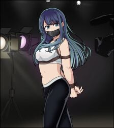 1girls angry angry_face bondage boobs bound_and_gagged breasts damsel_in_distress female female_only female_solo gagged just_some_guy kurokawa_akane oshi_no_ko rope rope_bondage solo solo_female solo_only sports_bra tape_gag tape_gagged tied_up